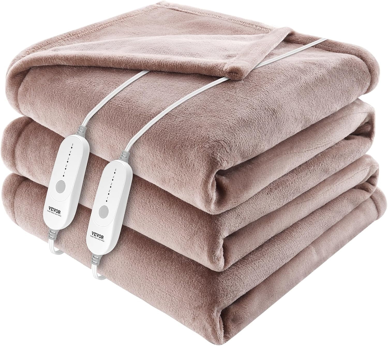 VEVOR Flannel Heated Queen Blanket, 84"x90", 10H Timer, 5 Heat Levels, Dual Control, Washable