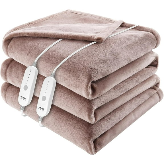 VEVOR Flannel Heated Queen Blanket, 84"x90", 10H Timer, 5 Heat Levels, Dual Control, Washable