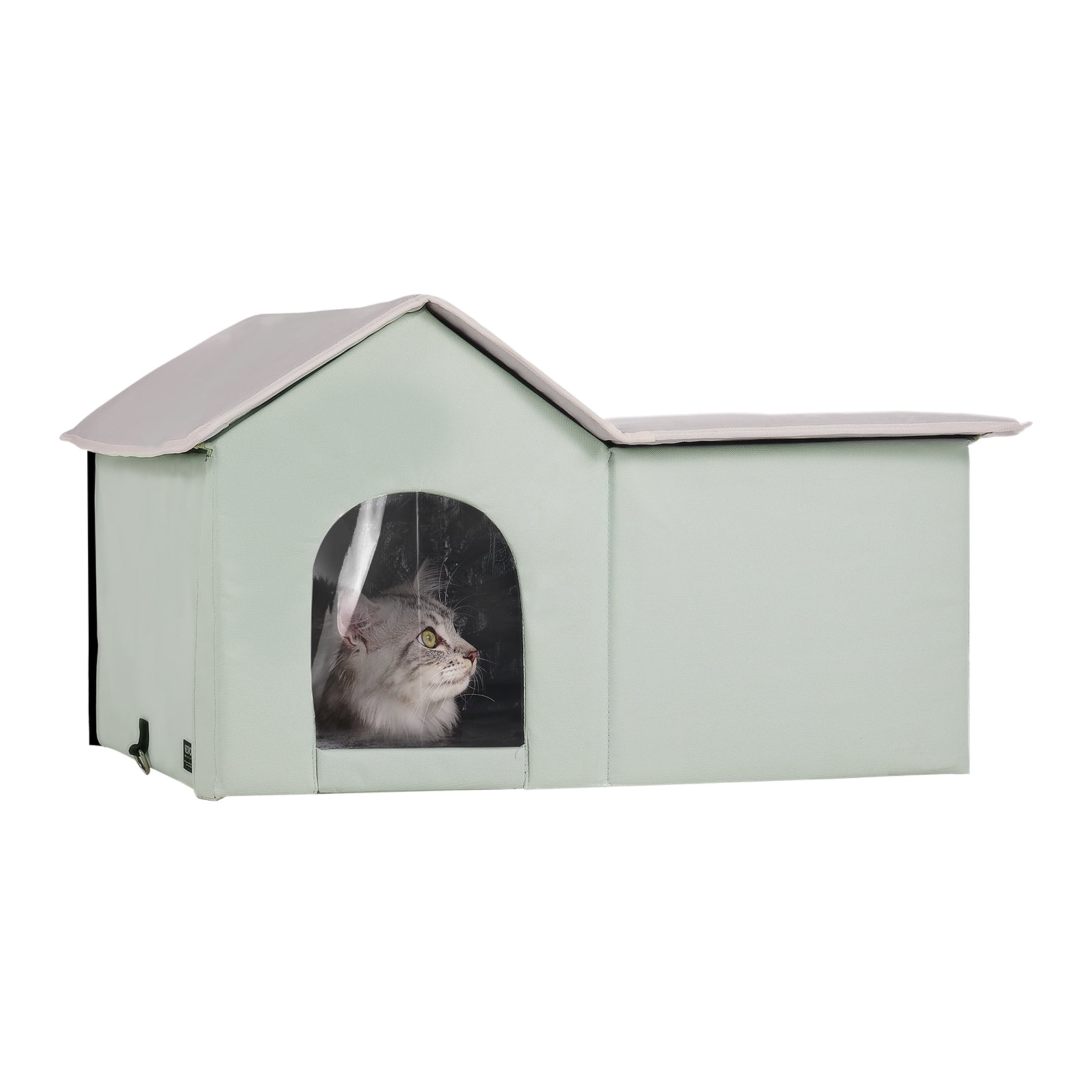 VEVOR Heated Cat House, Outdoor Kitty Shelter with Adjustable Temperature and Timer, 600D Oxford Cloth Foldable Cat Shelter with Heated Pad for Winter to Stay Warm and Cozy, Green (Large)