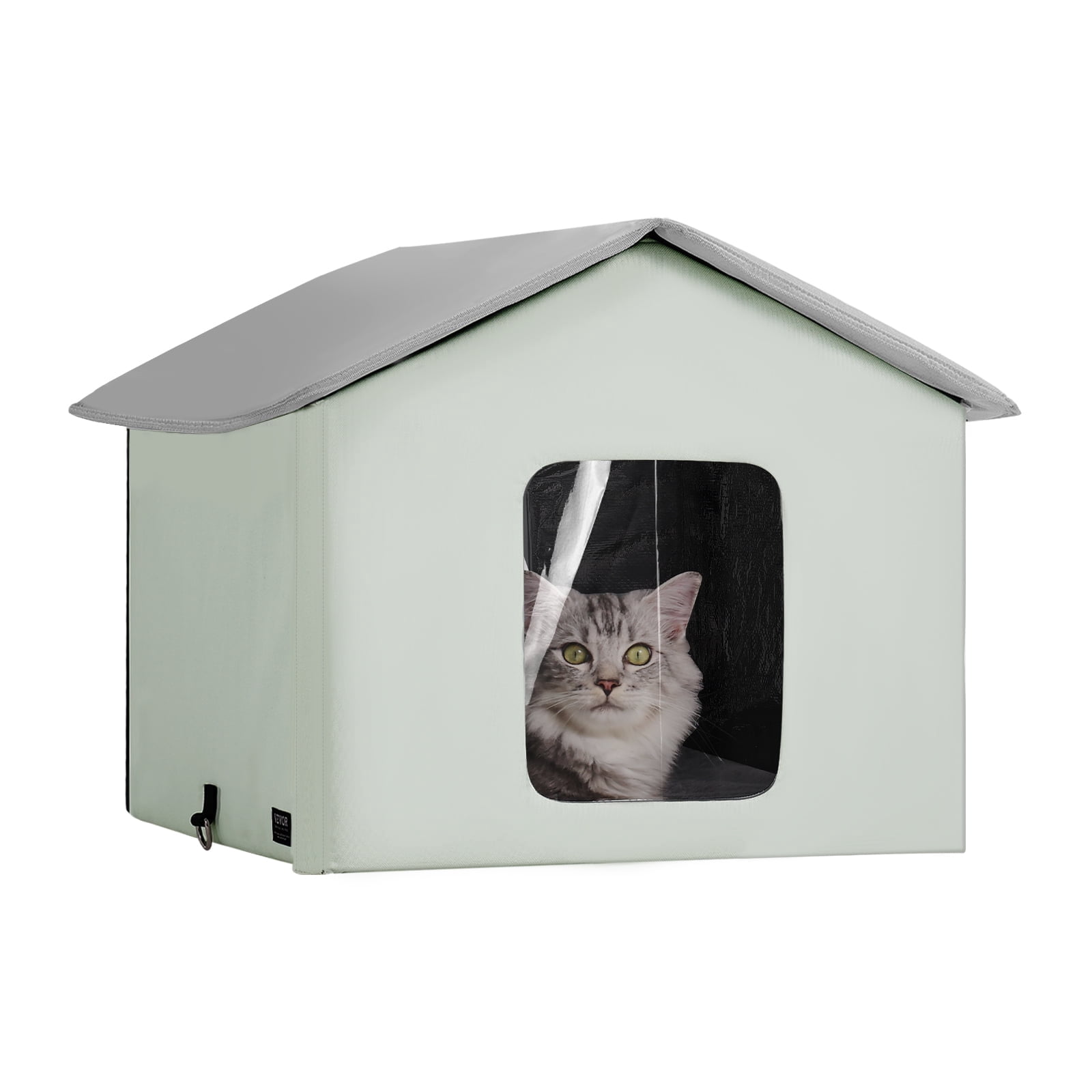 VEVOR Heated Cat House, Outdoor Kitty Shelter, 600D Oxford Cloth Foldable Cat Shelter with Heated Pad for Winter to Stay Warm and Cozy, Green (Middle)