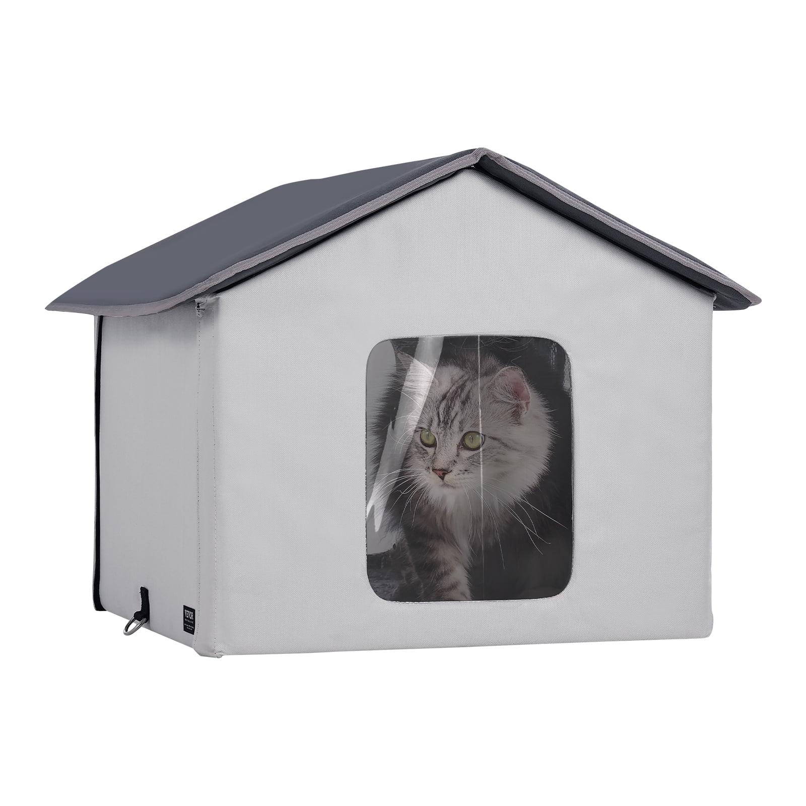 VEVOR Heated Cat House, Outdoor Kitty Shelter with Timer, 600D Oxford Cloth Foldable Cat Shelter with Heated Pad for Winter to Stay Warm and Cozy, Gray (Middle)