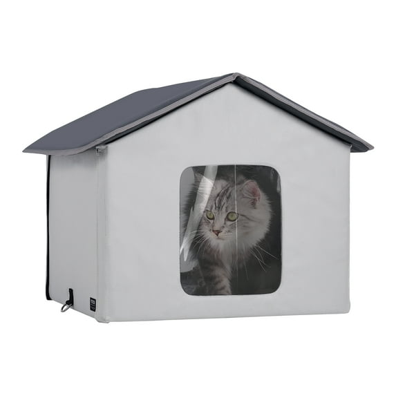 VEVOR Heated Cat House, Outdoor Kitty Shelter with Timer, 600D Oxford Cloth Foldable Cat Shelter with Heated Pad for Winter to Stay Warm and Cozy, Gray (Middle)
