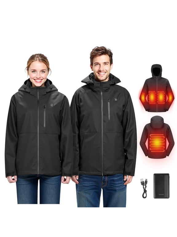 Heated Jacket for Men with 7.4V Battery, Soft Shell Electric Heating Coat, Windproof Waterproof Lightweight Outerwear with 5 Heating Zones & 3 Heat Settings, Machine Washable