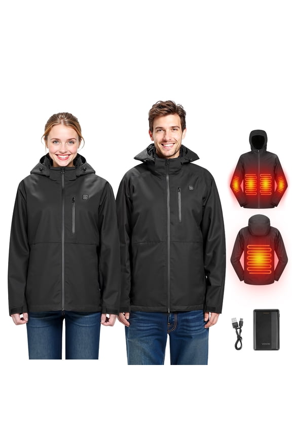 Heated Jacket for Men with 7.4V Battery, Soft Shell Electric Heating Coat, Windproof Waterproof Lightweight Outerwear with 5 Heating Zones & 3 Heat Settings, Machine Washable