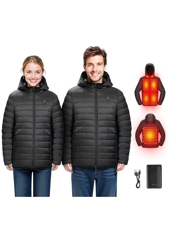 Heated Jacket for Women with 7.4V Battery, Soft Shell Electric Heating Coat, Windproof Lightweight Outerwear with 4 Heating Zones & 3 Heat Settings, for Hiking, Outdoor Work, Black