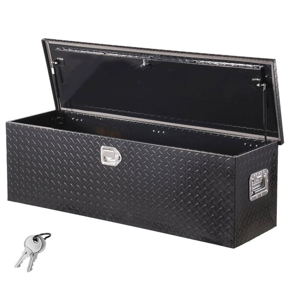 VEVOR Heavy Duty Aluminum Truck Bed Tool Box, Diamond Plate Tool Box with Side Handle and Lock Keys, Storage Toolbox Chest Organizer for Trailer, Pickup, Truck Bed, RV, 49"x15"x15", Black