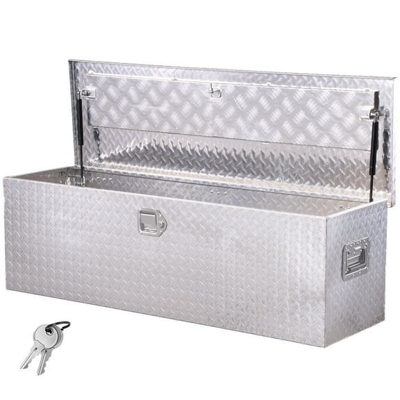 VEVOR Heavy Duty Aluminum Truck Bed Tool Box, Diamond Plate Tool Box with Side Handle and Lock Keys, Storage Toolbox Chest Organizer for Trailer, Pickup, Truck Bed, RV, 49"x15"x15", Silver