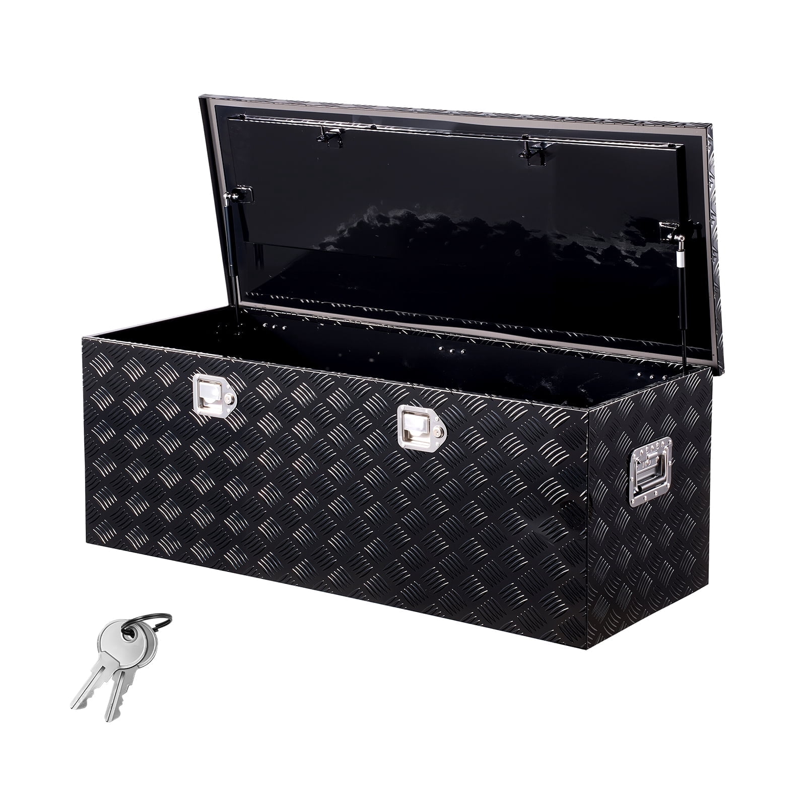 VEVOR Heavy Duty Aluminum Truck Bed Tool Box, Stripes Plated Tool Box with Side Handle and Locks Keys, Storage Toolbox Chest Organizer for Trailer, Pickup, Truck Bed, RV, 48"x19.5"x17.5", Black