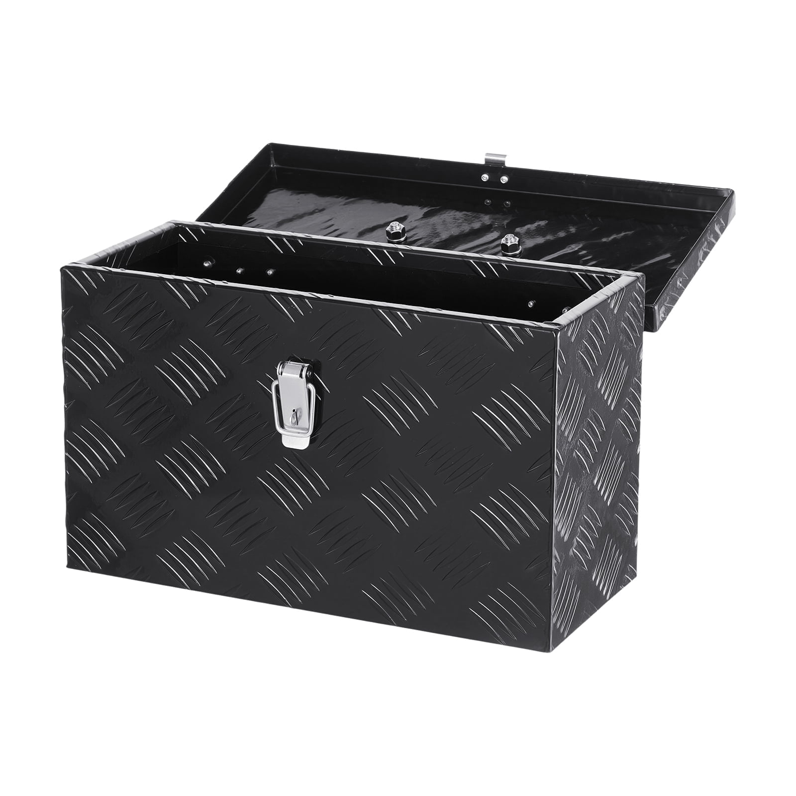 VEVOR Heavy Duty Aluminum Truck Bed Tool Box, Stripes Plated Tool Box with Side Handle and Top Handle, Storage Toolbox Chest Organizer for Trailer, Pickup, Truck Bed, RV, 16"x7.5"x10", Black