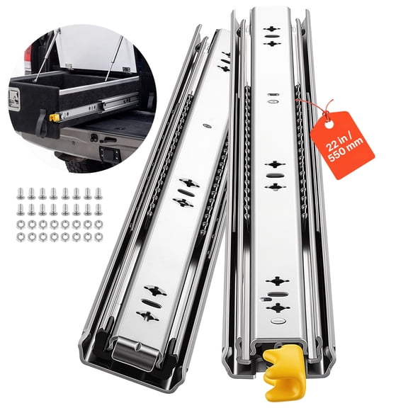 VEVOR Heavy Duty Drawer Slides, 22 inch 250 lbs with Lock Side Mount Rails, for Cabinets, Kitchen, Workbench, RV, 3-Fold Full Extension Ball Bearing Rails, Carbon Steel, with Screws & Nuts, 1 Pair