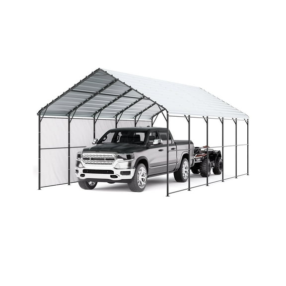 VEVOR Heavy Duty Metal Carport, 13' x 26' Outdoor Carport with Galvanized Steel Frame & Roof, Car Tent Garage Shade with Removable Sidewalls, Multi-Use Car Shelter for Pickup, Boat, Car & Tractors