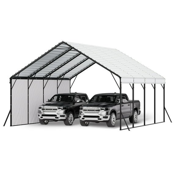 VEVOR Heavy Duty Metal Carport, 20 x 20 ft Outdoor Carport with Sturdy Frame & Roof, Car Garage Shade with Removable Sidewalls, Multi-Use Car Shelter for Pickup, Boat, Trucks & Tractors