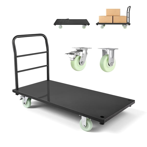 VEVOR Heavy Duty Platform Truck, 2000 lbs Capacity, Industrial Steel Flatbed Cart with Swivel Wheels and Handle, Platform Hand Push Truck Dolly, Easy Storage, for Luggage Moving, 48 x 24 x 32.1 in