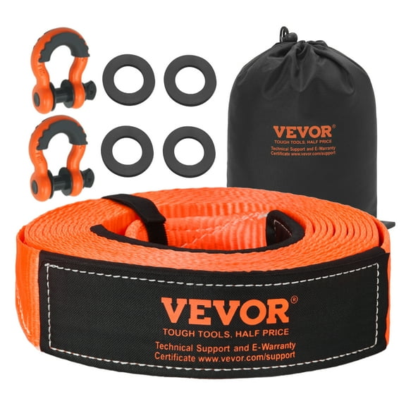 VEVOR Heavy Duty Tow Strap Recovery Kit 3 in x 30 ft (MBS-36,000 lbs) Tree Saver Winch Strap, Triple Reinforced Loop & Protective Sleeves & Storage Bag, 3/4" D-Ring Shackles, for Truck Jeep SUV ATV