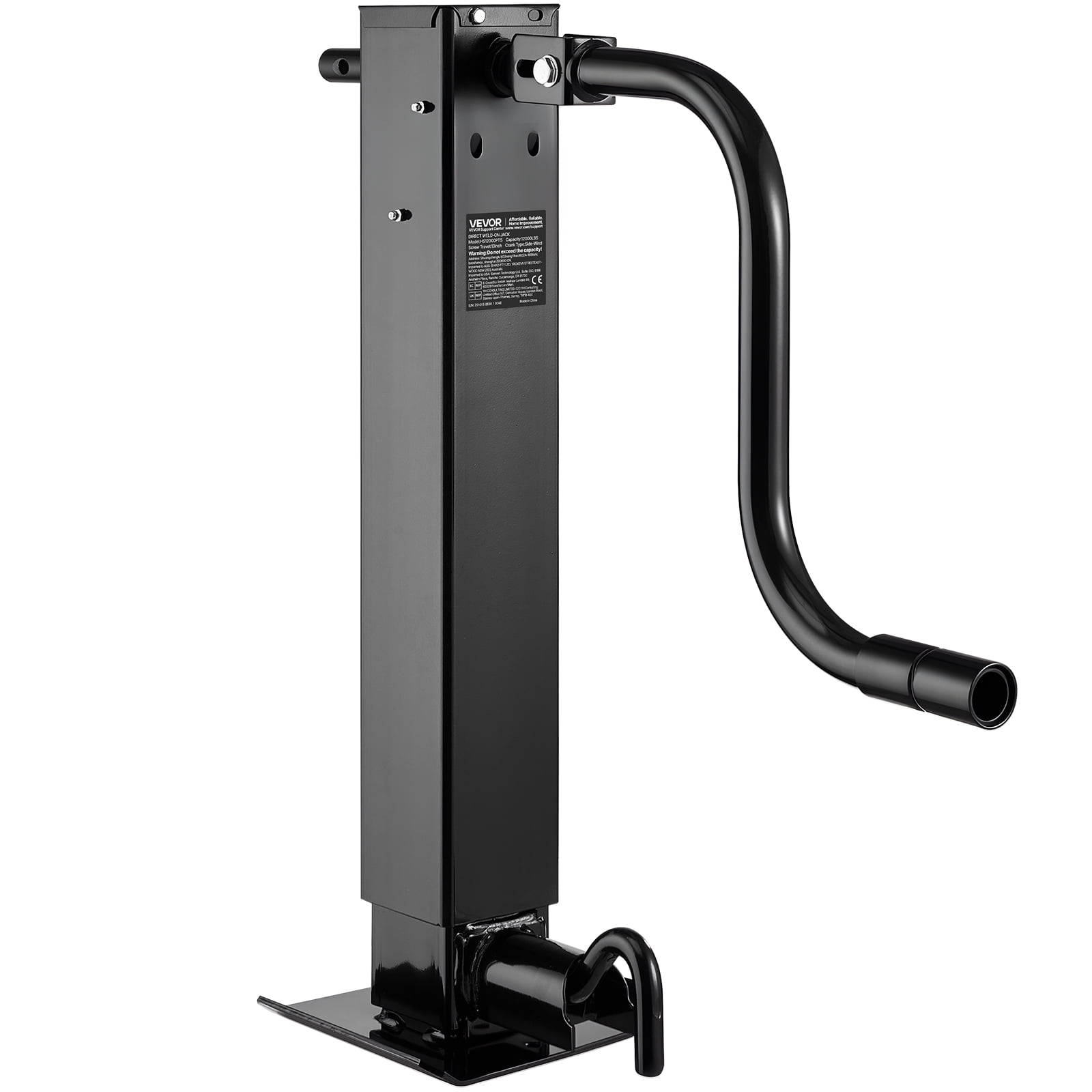 VEVOR Heavy-Duty Trailer Jack, 12,000 lbs Load Capacity, Sidewind Square Direct Weld-on Trailer Jack with Handle Crank, Adjustable Drop Leg, 26-Inch Travel for Lifting RV, Utility, Yacht Trailers