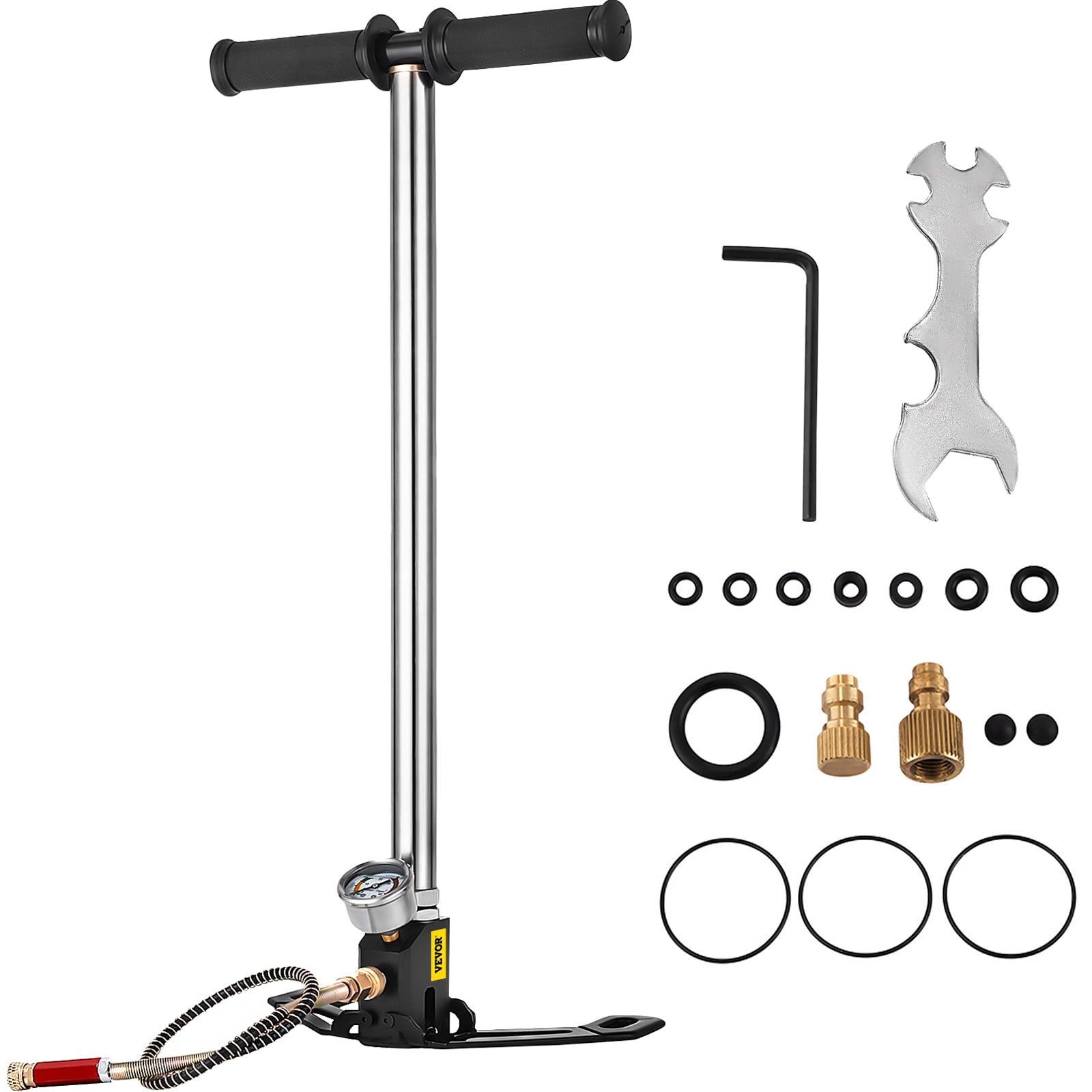 VEVOR High Pressure Hand Pump 3 Stage,Airgun Pcp Pump 4500Psi, Air Hand  Pump Filling Stirrup Pump Stainless Steel 