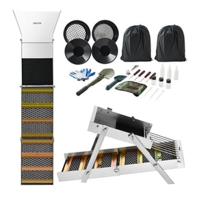 VEVOR Highbanker Gold Panning Kit, 50" 3-in-1 Folding High Banker Gold Sluice Box, 26 PCS Portable Mining Equipment Prospecting Kit with Gold Pans, Classifier Screen, Magnet, Backpack,and Accessories