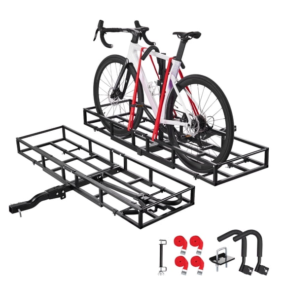 VEVOR Hitch Cargo Carrier Bike Rack, 66" x 20" x 6" Folding Hitch Mount Cargo Carrier for 2 Fat Tire/Mountain Bikes,500LBS Capacity High-Strength Steel Luggage Basket Fits 2" Receiver for SUV Pickups