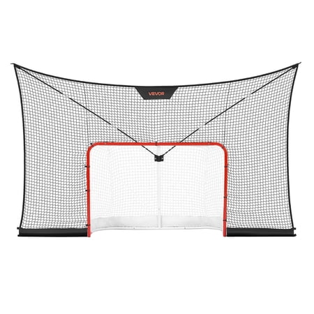 VEVOR Hockey Goal Goal and Backstop Net Set, 12x7 ft Durable Hockey Net with Extended Coverage, Lightweight Portable Complete Training Accessory Set, Easy Assembly, for Youth and Adults