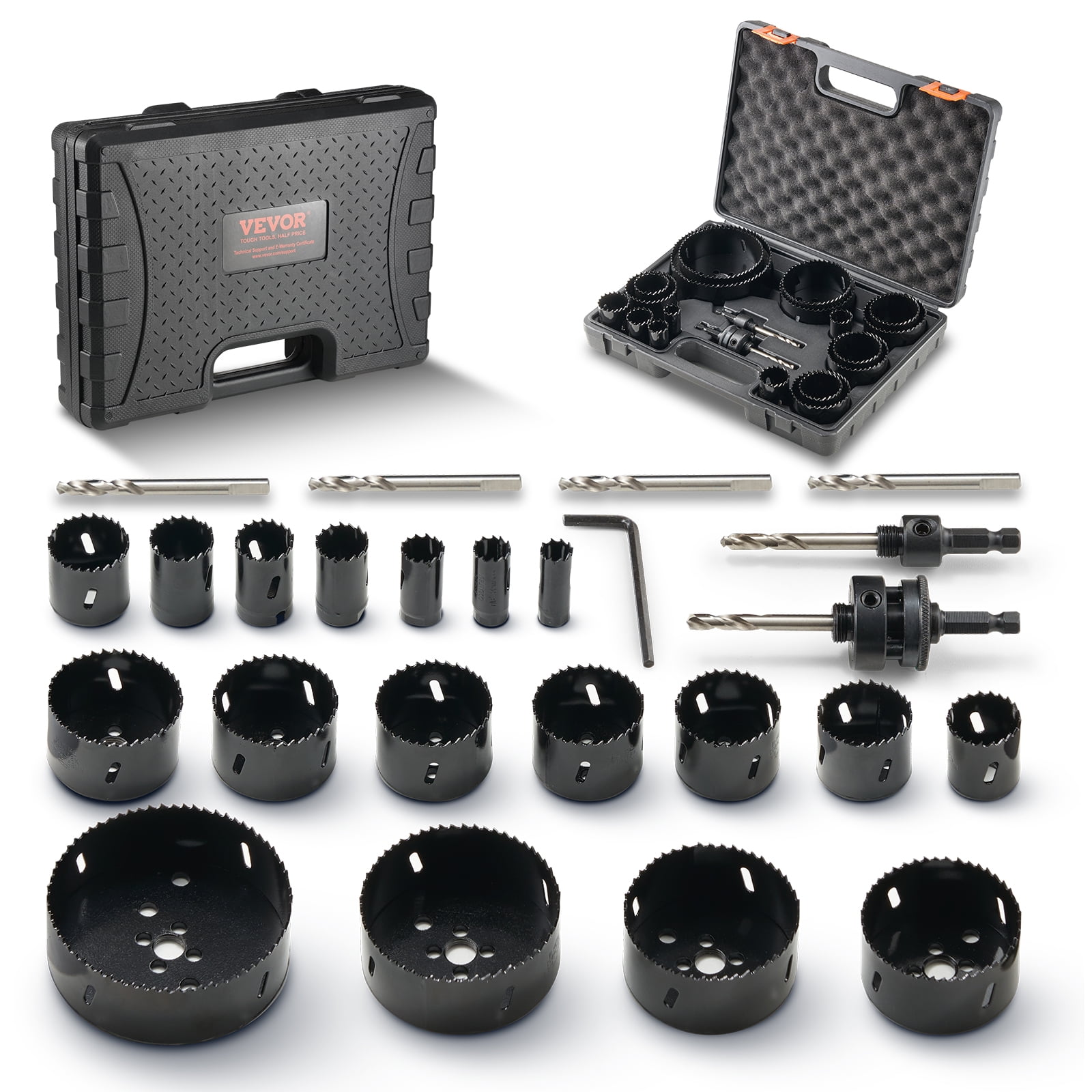 VEVOR Hole Saw Kit, 18 PCS Saw Blades, 6 Drill Bits, 1 Hex Wrench, General Purpose Size from 3/4" to 4-1/2", Bi Metal M42 Hole Saw Set with Carrying Case, Ideal for Wood Board, Plastic and Iron Plate