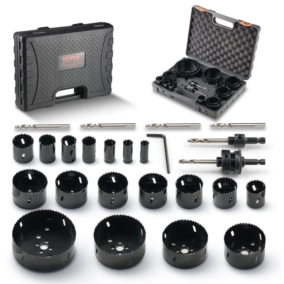 VEVOR Hole Saw Kit, 18 PCS Saw Blades, 6 Drill Bits, 1 Hex Wrench, General Purpose Size from 3/4" to 4-1/2", Bi Metal M42 Hole Saw Set with Carrying Case, Ideal for Wood Board, Plastic and Iron Plate