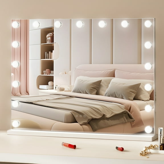 VEVOR Hollywood Vanity Mirror With Lights,Dimmable Bulbs &3Color Lighting Modes,Makeup Mirror w/Detachable 5X Magnification,USB Port,Type C,Smart Touch Control,Desktop Wall-mount( 31.5x23.6in,White)