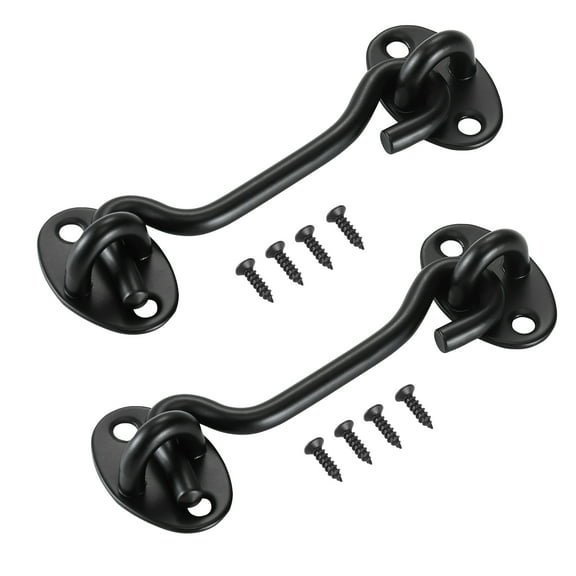VEVOR Hook and Eye Gate Latch, 2 Pack Barn Door Latch Hook with Mounting Screws, Stainless Steel Hook and Eye Latch, Hook Lock for Sliding Barn Door, Cabinet, Window, Gate, Fence, Bathroom, Black