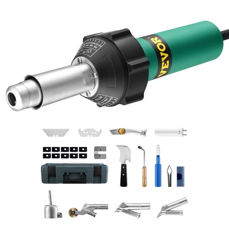 VEVOR Hot Air Plastic Welder,1600W Hot Air Torch Pistol, 122-1112? PVC TPO Vinyl Heat Gun Welding Torch,Plastic Roofing Welding Kit with 14 Accessories- Toolbox, Nozzle, Roller, Blades for PP/PE/PVC