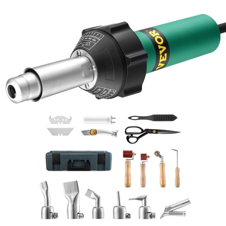 VEVOR Hot Air Plastic Welder,1600W Hot Air Torch Pistol, 122-1112? PVC TPO Vinyl Heat Gun Welding Torch,Plastic Roofing Welding Kit with 17 Accessories- Toolbox, Nozzle, Roller, Blades for PP/PE/PVC