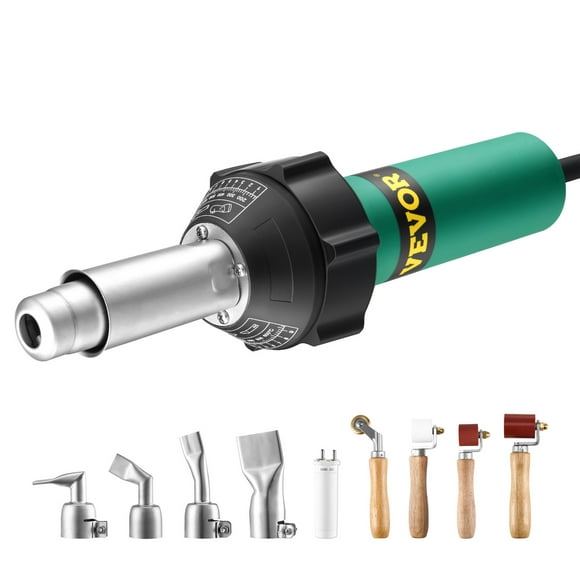 VEVOR Hot Air Plastic Welder,1600W Hot Air Torch Pistol,122-1112℉ PVC TPO Vinyl Heat Gun Welding Torch, Plastic Roofing Welding Kit with 9 Accessories- 4 Nozzles & 4 Seam Rollers for PP/PE/PVC Sheet