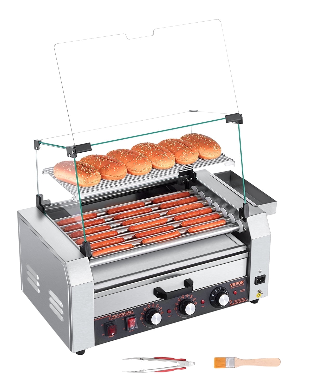 VEVOR Hot Dog Roller, 18 Hot Dog 7 Rollers, Stainless Steel Sausage