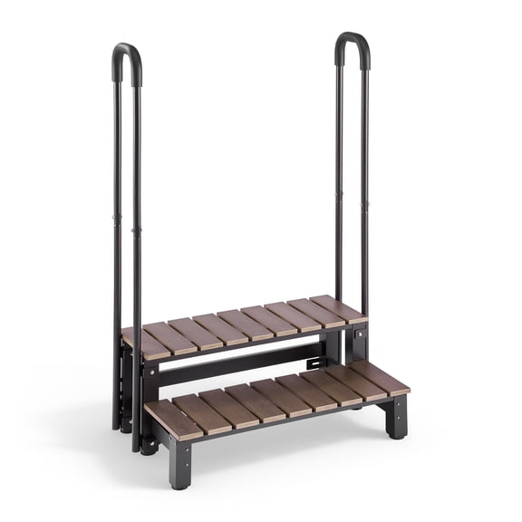 VEVOR Hot Tub Steps with Handrail 2-Step Spa Outdoor Stairs 550lbs Capacity, 32.3in Wide Step, Steel & Plastic, Easy Assembly, Non-Slip Step Ladder for Above-Ground/Inflatable Pool, RV,Patio,Deck