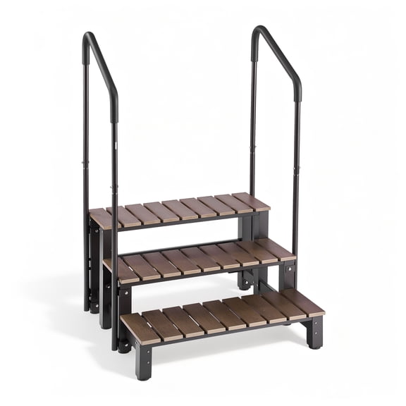 VEVOR Hot Tub Steps with Handrail 3-Step Spa Outdoor Stairs 550lbs Capacity, 32.3in Wide Step, Steel & Plastic, Easy Assembly, Non-Slip Step Ladder for Above-Ground/Inflatable Pool, RV,Patio,Deck