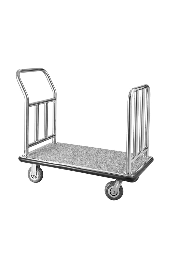Hotel Luggage Cart, 750 LBS Load Capacity, Deluxe Platform Truck with Removable Front Frame, Valet Cart with Grey Carpeted Deck and 6-inch Rubber Wheels, Ideal for Hotels, Condos, Resorts