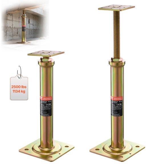 VEVOR House Floor Jacks, 4 Pack, 11.6"-16" Height Range, 2500 lbs Max Load Capacity Per Unit, Adjustable Support Beam Basement Jack Post for Leveling, Galvanized Telescoping Jack for Temporary Suppor