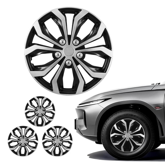 VEVOR Hubcaps Wheel Covers, 15 Inch Set of 4 Wheel Rim Cover Hubcaps OEM Replacement, R15 Size Snap On Car Hub Caps, Universal 10-Spoke ABS Tire Rim Caps for Hyundai Chevrolet Ford Honda,Silver/Black