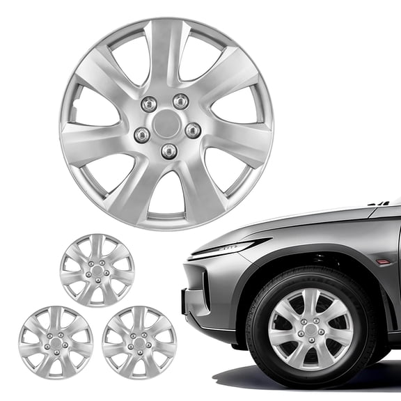 VEVOR Hubcaps Wheel Covers, 16 Inch Set of 4 Wheel Rim Cover Hubcaps OEM Style Replacement, R16 Size Snap On Car Hub Caps, Universal 7-Spoke ABS Tire Rim Caps for Hyundai Chevrolet Ford Honda, Silver