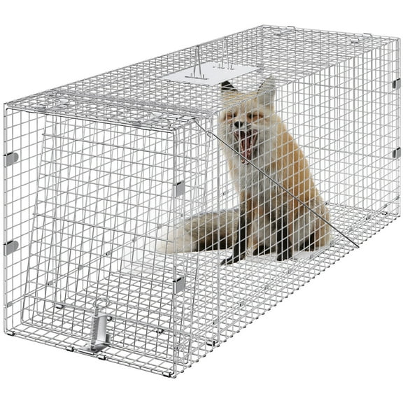 VEVOR Humane Live Animal Trap, Dimensions 50" x 20" x 26", Crafted from Galvanized Iron, Collapsible Design with Carrying Handle for Capturing Stray Dogs, Armadillos, Raccoons, Marmots, and Foxes