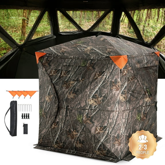 VEVOR Hunting Blind, 270 Ground Blind, 2-3 Person Pop Up Deer Blind for Hunting with Carrying Bag, Portable Resilient Hunting Tent, 3 Horizontal Windows for Turkey and Deer Hunting