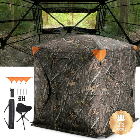 VEVOR Hunting Blind, 270 See Through Ground Blind, 2-3 Person Pop Up Deer Blind for Hunting with Carrying Bag, Portable Resilient Hunting Tent, One-Way See-Through Mesh for Turkey and Deer Hunting