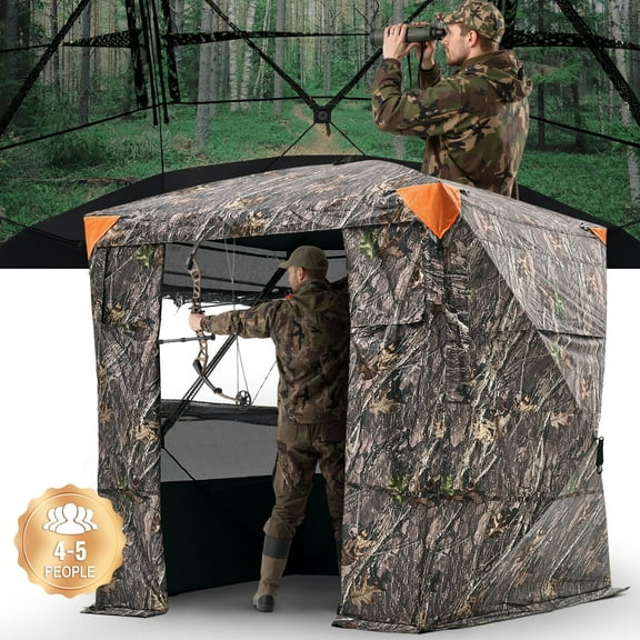 VEVOR Hunting Blind, 4-5 Person See Through Ground Blinds with Carrying Bag, 270 Degree Portable Camouflage Tent, Durable Concealed Shelter with Silent Magnetic Door and Window, for Turkey and Deer
