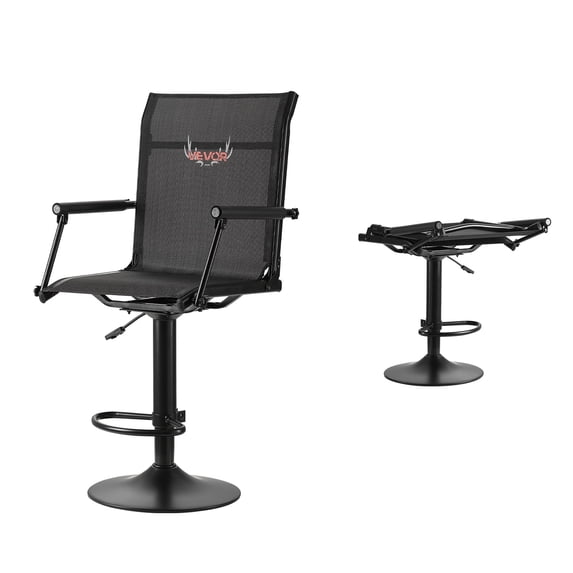 VEVOR Hunting Chair, 360° Silent Swivel, Lightweight Blind Chair, Heavy-Duty Steel Frame Ground Stool Seat, with Padded Armrests, Height Adjustable, 300 Lbs Capacity, for Outdoor Fishing, Camping