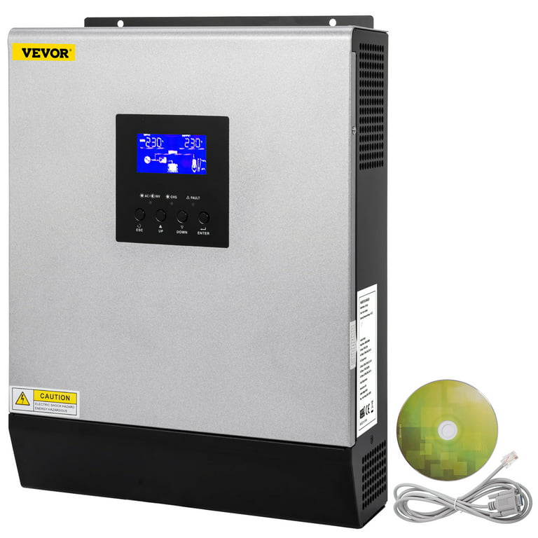 VEVOR Hybrid Solar Inverter 2400w Pure Sine Wave Off-Grid Inverter 24vdc to  110vac Multi-Function Inverter with Build-in 50a pwm Solar Charge  Controller, Support Utility/Generator/Solar Energy 