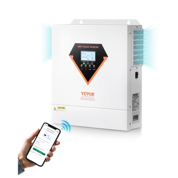 VEVOR Hybrid Solar Inverter, 3000W, All in One Pure Sine Wave Power Inverter Charger, 24V DC to 110/120V AC, with Built-in 100A MPPT Solar Controller, for Off-Grid System Lead Acid Lithium Battery