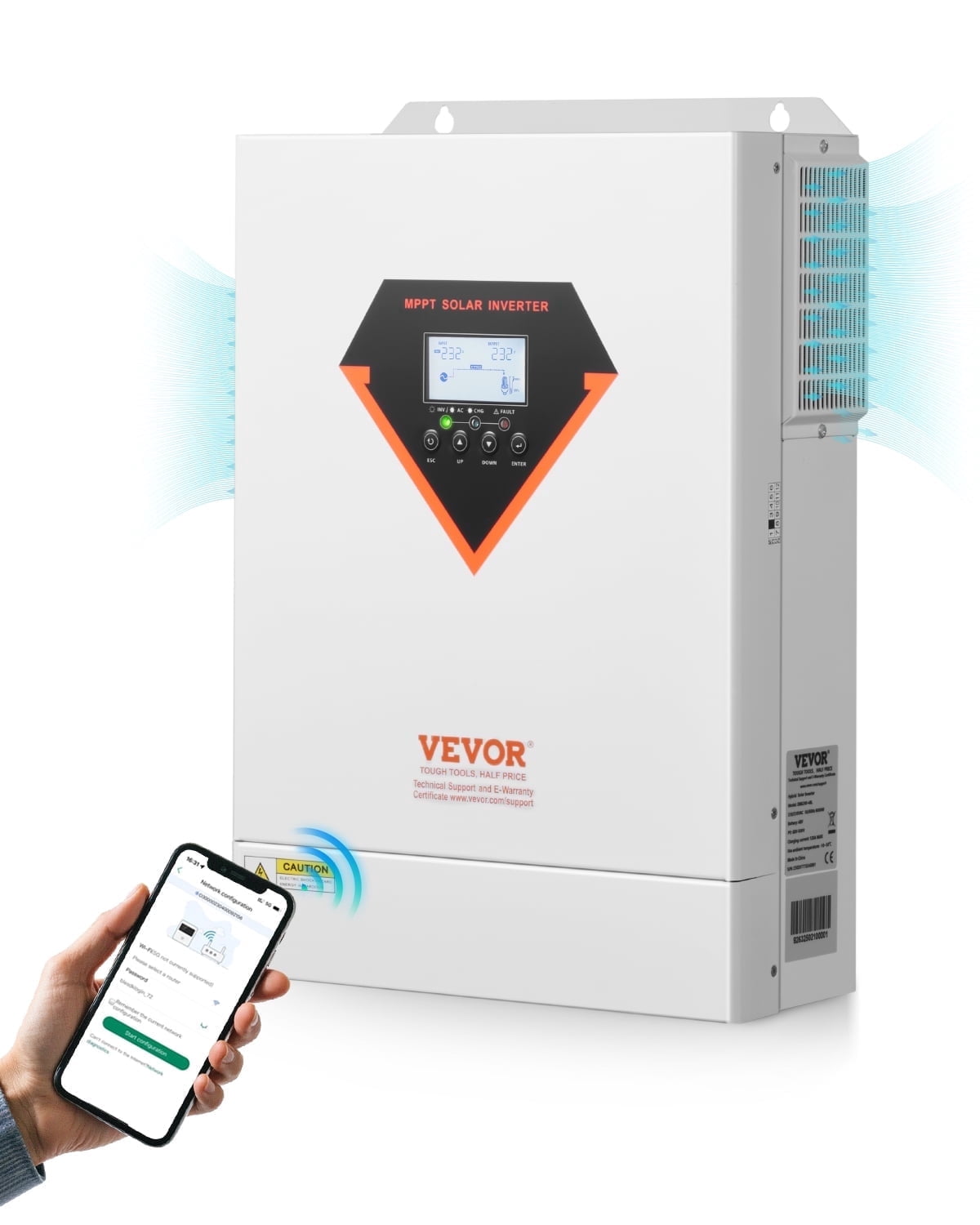 VEVOR Hybrid Solar Inverter, 6000W, All in One Pure Sine Wave Power Inverter Charger, 48V DC to 220/230V AC, with Built-in 120A MPPT Solar Controller, for off-Grid System Lead Acid Lithium Battery