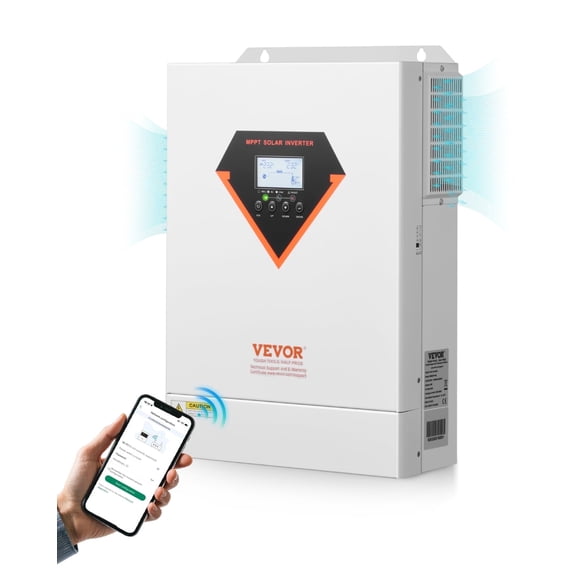VEVOR Hybrid Solar Inverter, 6000W, All in One Pure Sine Wave Power Inverter Charger, 48V DC to 220/230V AC, with Built-in 120A MPPT Solar Controller, for off-Grid System Lead Acid Lithium Battery