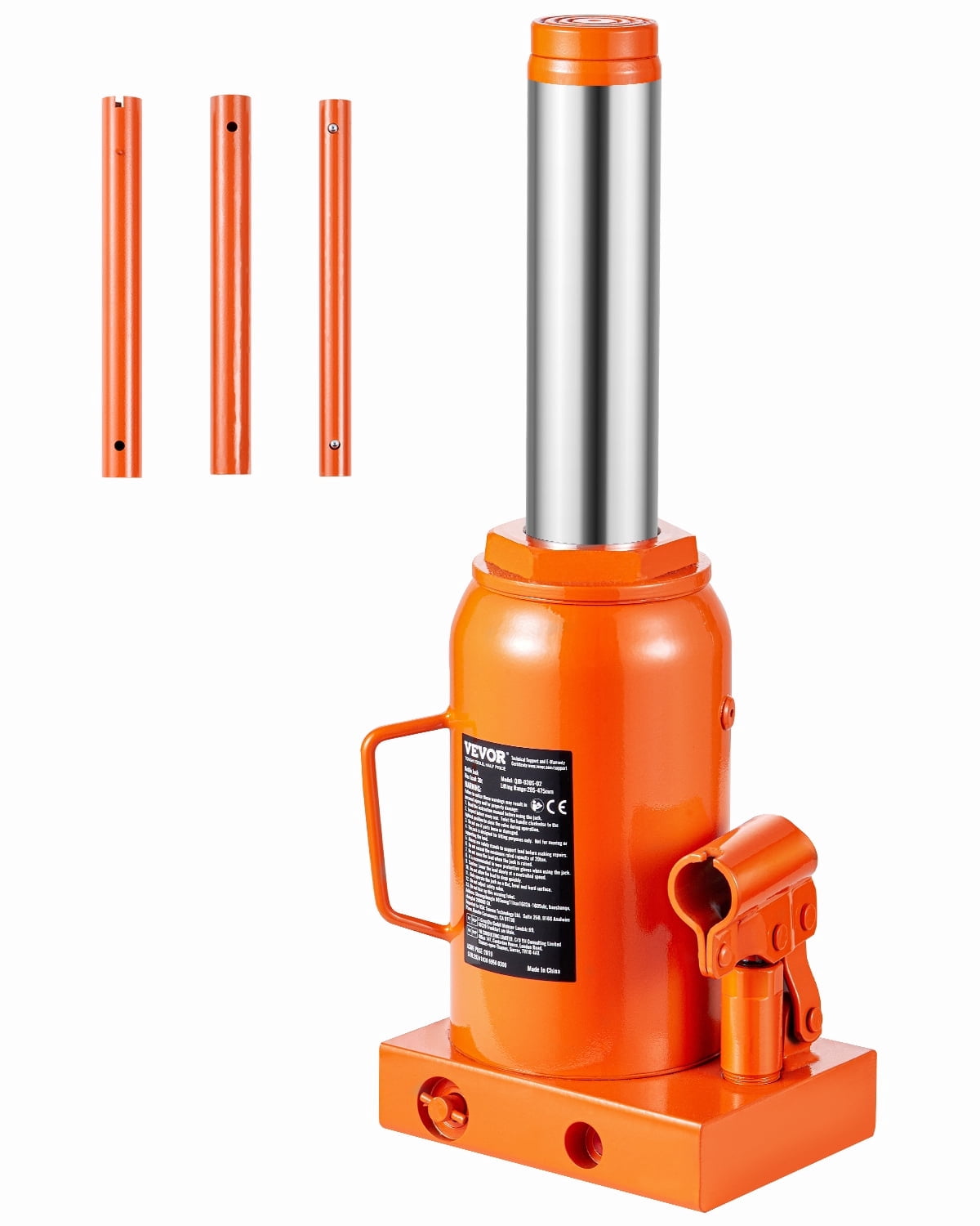 VEVOR Hydraulic Bottle Jack, 30 Ton/66138 lbs Welded Bottle Jack with 11.22''-18.66'' Lifting Range & 3-Section Long Handle