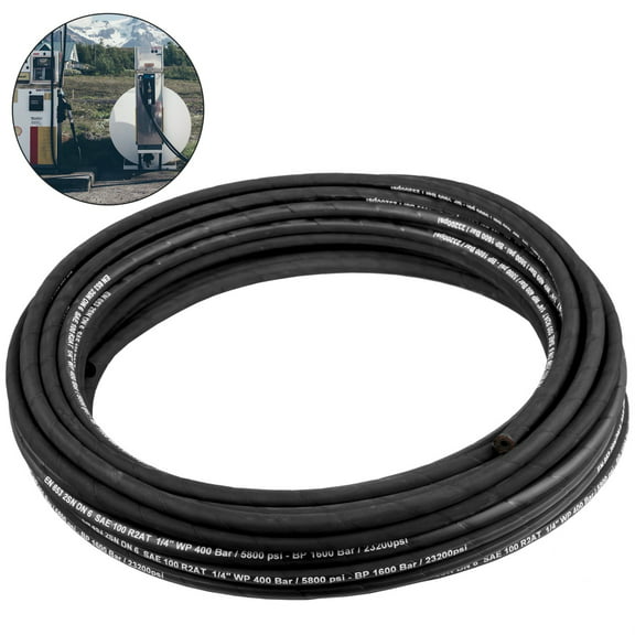 VEVOR Hydraulic Hose 3/8 inch x 100 ft, Coiled 4800 PSI, Rubber with 2 High-Tensile Steel Wire Braid, Bulk -20 ℃ to 140 ℃