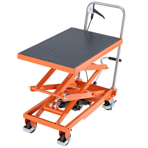 VEVOR Hydraulic Lift Table, 500 lbs Capacity, 47.2" Lifting Height, Double Scissor Lift Table Cart with 4 Wheels and Non-slip Pad, Manual Hydraulic Lifting Cart for Material Handling & Transportation