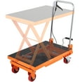 thumbnail image 1 of VEVOR Hydraulic Lift Table Cart, 330lbs Capacity 28.5" Lifting Height, Manual Single Scissor Lift Table with 4 Wheels and Non-slip Pad, Hydraulic Scissor Cart for Material Handling and Transportation, 1 of 9
